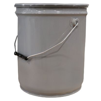 Picture of 5 Gallon Gray Steel Straight Side Pail, Single Bead, Clear Phenolic Lining, w/ Gray Cover, UN Rated