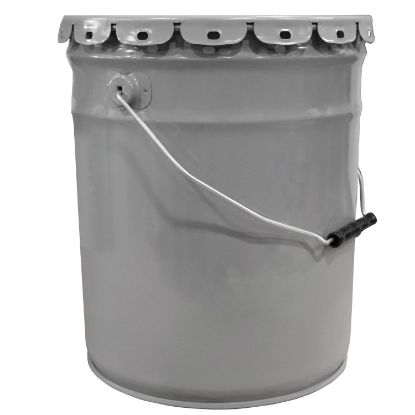 Picture of 5 Gallon Gray Steel Open Head Steel Pail,  Red Phenolic, Lug Cover, Flow in Gasket, 3" Double Bead, Covers in Carton, UN Rated