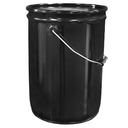 Picture of 6.3 Gallon Black Open Head Straight Side Pail, Single Bead, Rust Inhibited Lining,  w/Black Cover, Flow in Gasket, UN Rated