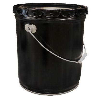 Picture of 5 Gallon Black Straight Side Steel Pail, Rust Inhibited Lining, w/ Black Lug Cover, UN Rated