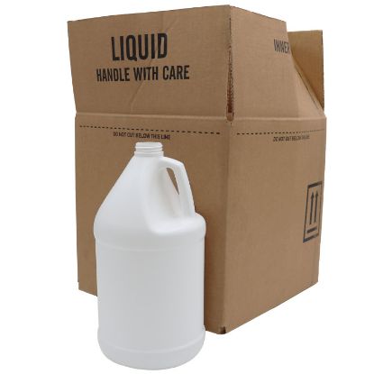Picture of 128 oz White HDPE Plastic Industrial Round Bottle, 38-400, 4x1 Kit, Kraft Carton w/ Dividers, UN Rated