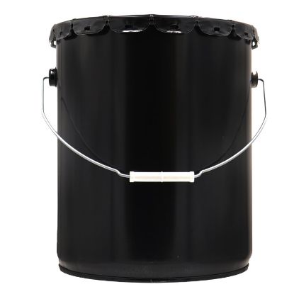 Picture of 5 Gallon Black Straight Side Steel Pail, No Bead, Rust Inhibited Lining,  w/ Black Lug Cover, Cover in Place