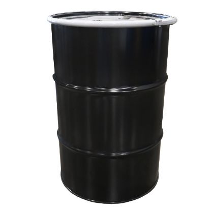 Picture of 55  Gallon Black Steel Open Head Drum, Olive Drab Lining, w/ Black Cover, 2" x 3/4" Fitting, Lever Lock Ring, UN Rated