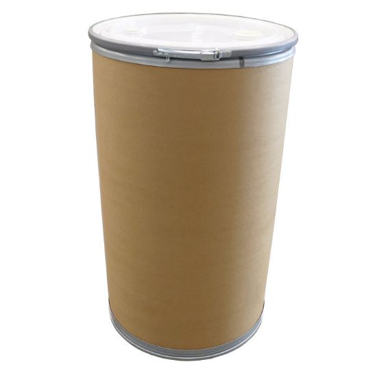 Picture of 55 Gallon Fiber Open Head Drum, 6 mil LLDPE Lined, Kraft, HDPE Natural Plastic Cover, 2" & 3/4" Fittings, Loc Ring