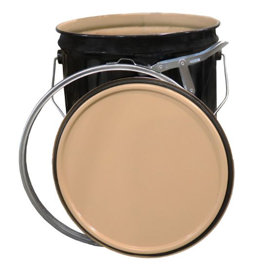 Picture of 5.3 Gallon Black Buff Epoxy Phenolic Straight Side Steel Pail, w/ CWL, Ring Seal Cover, Tubular Gasket, Lever Lock Ring, UN Rated