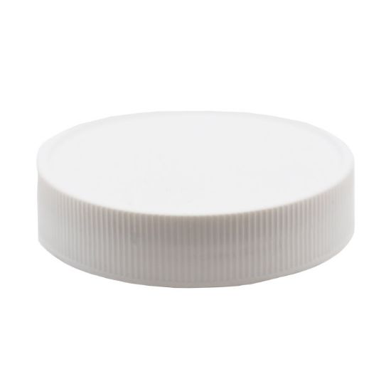 Picture of 53-400 White PP Matte Top, Ribbed Sides Plastic Cap w/ SG75 Printed Liner (Heat Seal For PE)