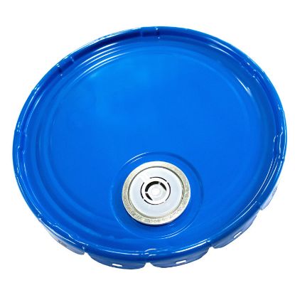 Picture of 5-Gallon Blue Chevron Rust Inhibited Steel Lug Cover, Rieke Fitting, 26 Gauge