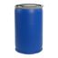 Picture of 57 Gallon Blue Plastic Open Head Drum, Black Cover, w/ 2" Buttress & 3/4" NPS Fittings, UN Rated