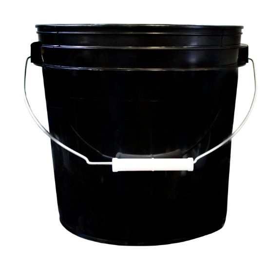 Picture of 2 Gallon Black HDPE 25% PCR Plastic Open Head Pail, w/ Metal Handle and Plastic Grip
