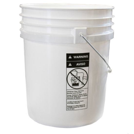Picture of 5 GALLON IVORY WHITE HDPE PLASTIC OPEN HEAD PAIL W/ CHILD WARNING LABEL