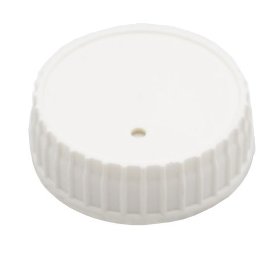Picture of 63 mm, 63-485 White PP Plastic Cap, Ribbed Sides, Oleophobic Vent Foil Liner