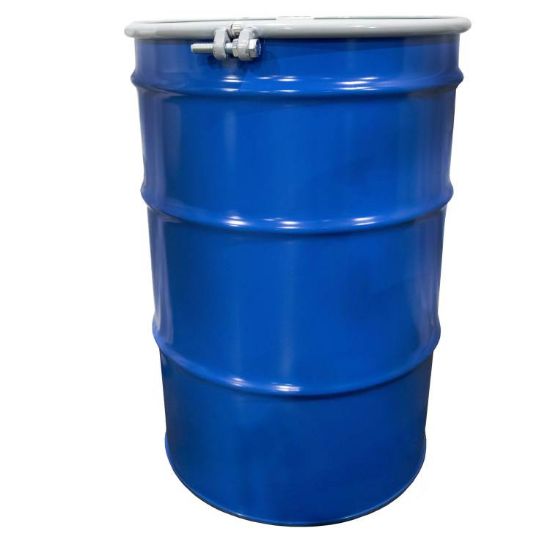 Picture of 55 Gallon Blue Steel Open Head Drum, White Cover, Unlined, w/2" x 2" & 3/4", Tri-Sure Fitting, Bolt Ring, UN Rated