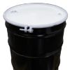 Picture of 55 Gallon Black Steel Open Head Drum, Unlined, White Cover, 2" x 3/4" Tri-Sure, Bolt Ring, UN Rated
