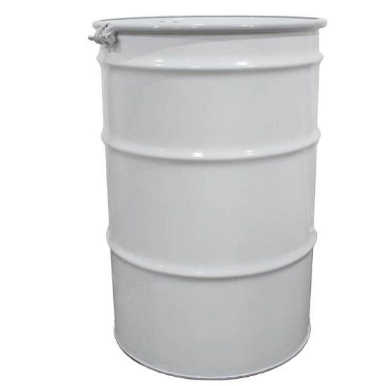 Picture of 55 Gallon White Steel Open Head Drum, Phenolic Lining, 2" X 3/4" Nylon Tri-Sure, Lever Lock Ring, UN Rated