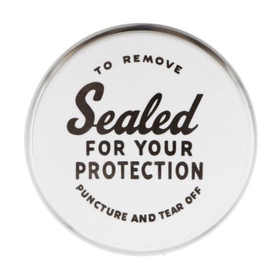 Picture of 2" White PP Plastic Safe Seal Cap, Printed Sealed for your Protection w/ PX-3-090 Liner