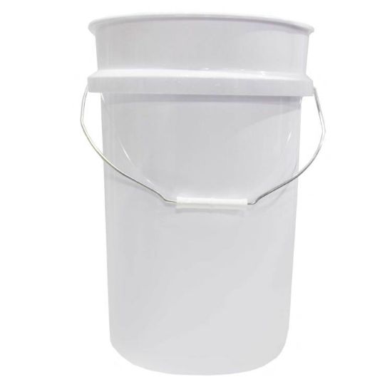 Picture of 6 GALLON WHITE HDPE OPEN HEAD PAIL W/ CHILD WARNING LABEL, METAL HANDLE