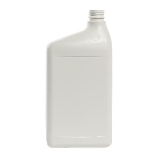 Picture of 32 oz White HDPE Plastic Oil Bottle with View Stripe & Graduations, 28 mm Drop-loc Tamper Evident, 50 Gram