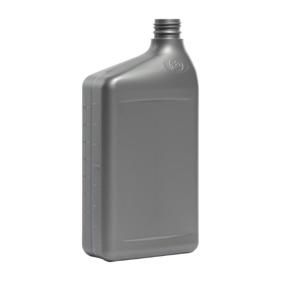 Picture of 32 oz Gray HDPE Plastic Oil Bottle with Graduations and View Stripe, 28 mm Neck Drop-loc, 50 Gram