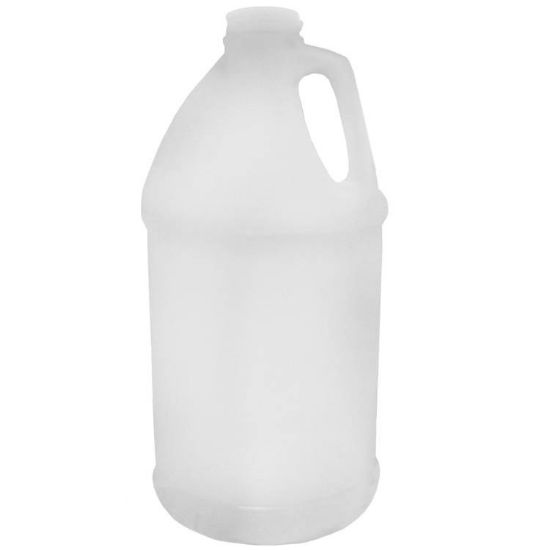 Picture of 64 oz Natural HDPE Plastic Industrial Round Bottle, 38-400 Neck Finish, w/ 4 3/4" Label Panel, 65 Gram
