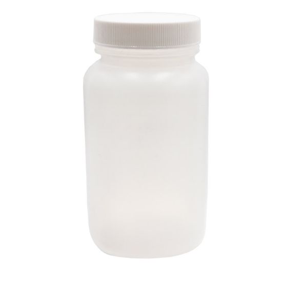 Picture of 8 oz Natural HDPE Plastic Wide Mouth Round Packer Bottle, 48-400, w/ White F217 Cap