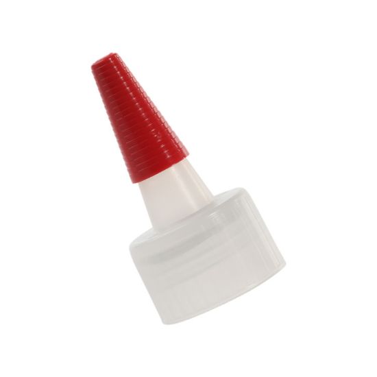 Picture of 24 mm, 24-410 Natural LDPE Plastic Yorker Spout Cap w/ Red Long Tip, Easy Peel Heat Seat, Foam Gasket