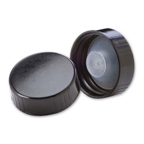Picture of 33 mm, 33-400 Black PP Phenolic Ribbed Cap w/ Taper Seal Liner