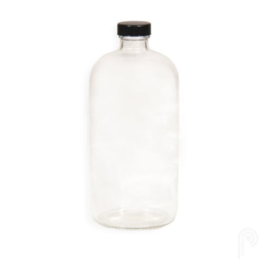 Picture of 32 oz Flint Boston Round Bottle, 33-400 w/ Black Phenolic Cap