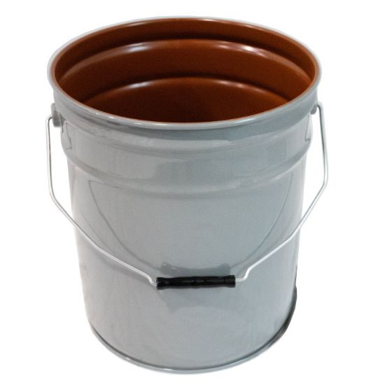 Picture of 5 Gallon Gray Steel Open Head Pail, Red Phenolic Lining, 3" Double Bead, UN Rated