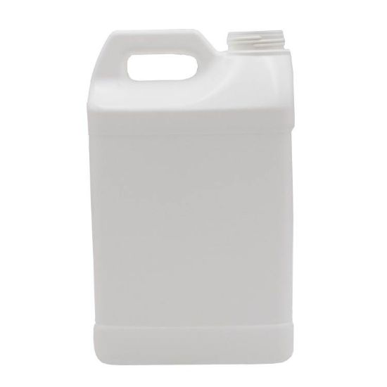Picture of 2.5 Gallon White HDPE Plastic F-Style Bottle,  Flame Treated, 2 x 1, 63mm 63-485, White Box w/ Hand Holds,  365 Gram, UN Rated