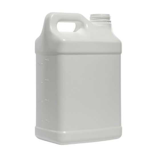 Picture of 10 Liter White HDPE F-Style Bottle, 63 mm Rieke Tamper Evident ABO, 2 x 1 White Reshipper w/ Divider & Hand Holes