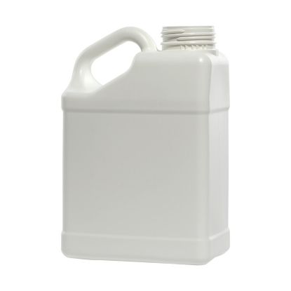 Picture of 128 oz White HDPE Plastic F-Style Slant Handle Bottle, 63 mm Rieke Tamper Evident ABO, 180 Gram