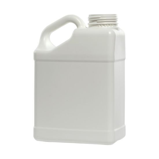 Picture of 128 oz White HDPE Plastic F-Style Slant Handle Bottle, 63 mm Rieke Tamper Evident ABO, 180 Gram