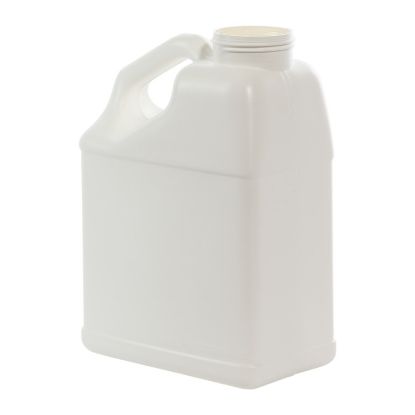 Picture of 128 oz White HDPE Plastic F-Style Slant Handle Bottle, 63mm 63-485, 140 Gram