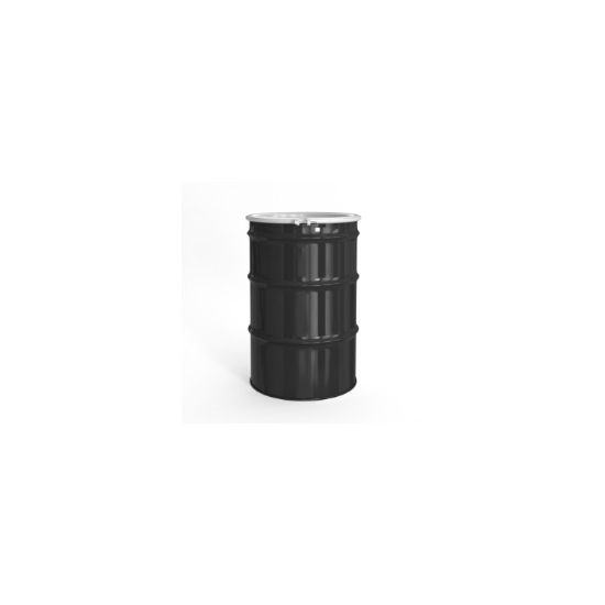 Picture of 55 Gallon Black Steel Open Head Drum, White Cover, Light Buff Epoxy Lining, 2" & 3/4 Nylon Fitting, Irradiated Gasket, UN Rated