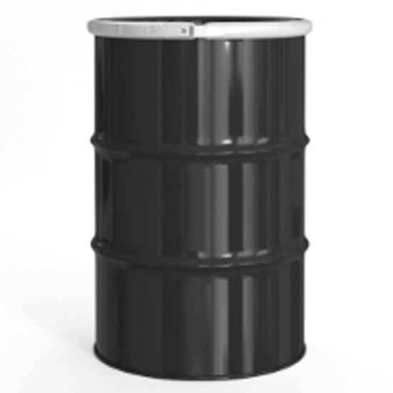 Picture of 30 Gallon Black Steel Open Head Drum, 2 Rolling Hoops, Rust Inhibited, Black Cover, No Fitting, EPDM Gasket, Lever Lock Ring