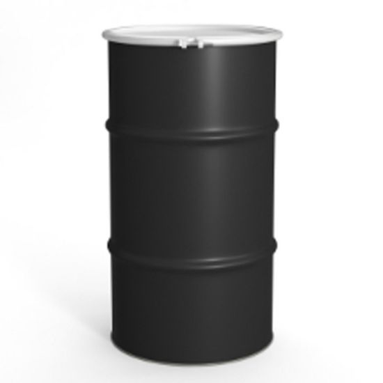 Picture of 16 Gallon Black Steel Open Head Drum, White Cover, Unlined, No Fittings, Bolt Ring, UN Rated