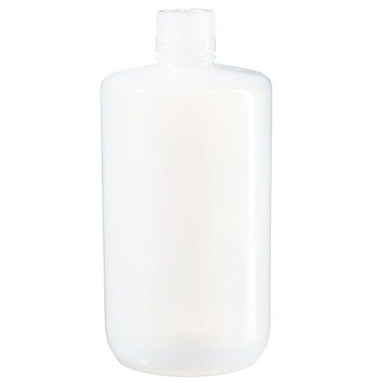 Picture of 64 oz (2L) Natural LDPE Plastic Narrow Mouth Bottle, 38-430, 3.3 Gram, w/ PP Plastic White Closure
