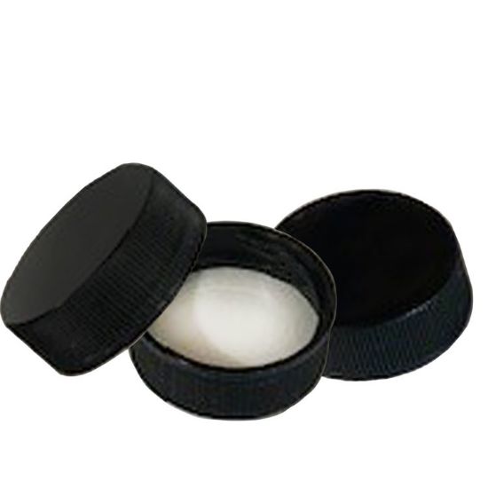 Picture of 28mm 28-400 Black PP Plastic Cap, Smooth Top, Ribbed Sides, F217 & PS22 Plain Liner