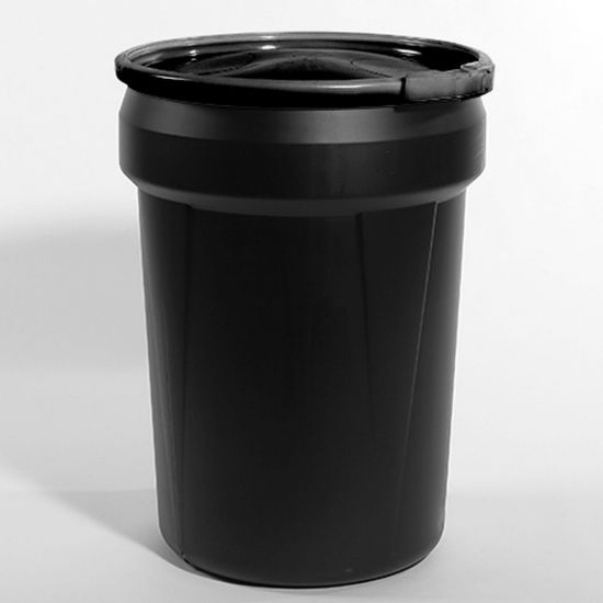 Picture of 30 Gallon Black Plastic Open Head Drum, w/ Black Cover and Lever Lock Ring, UN Rated