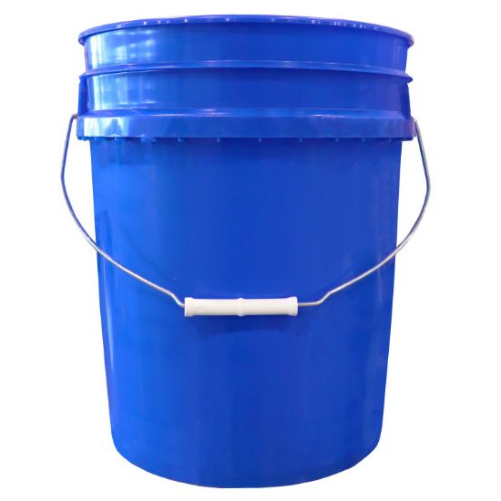 Picture of 5 Gallon Blue HDPE Plastic Open Head Pail, Metal Handle, Black CWL, UN Rated