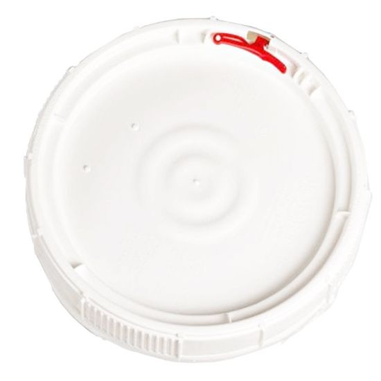 Picture of 3.5-6.5 Gallon White HDPE Plastic Red Life Latch New Generation Screw Top Pail Cover, Tamper Evident Slot