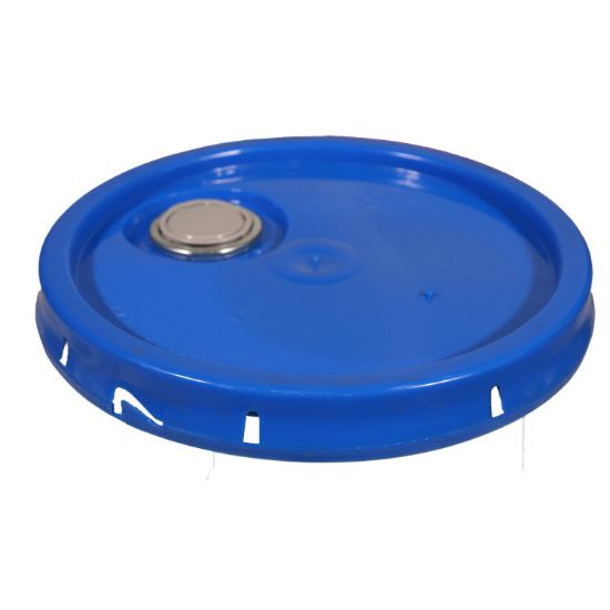 Picture of 3.5-6 Gallon Chevron Blue HDPE Plastic Tear Tab Pail Cover, Rieke Spout