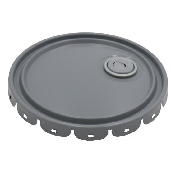 Picture of 2.5-7 Gallon Gray Steel Lug Pail Cover, Rust Inhibited, Rieke Fitting,  Flow in Gasket, 24 Gauge, UN Rated