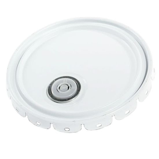 Picture of 2.5-7 Gallon White Steel Pail Lug Cover, Green Phenolic Lining, Self Vent Rieke Spout, Flow in Gasket, 24 Gauge, UN Rated