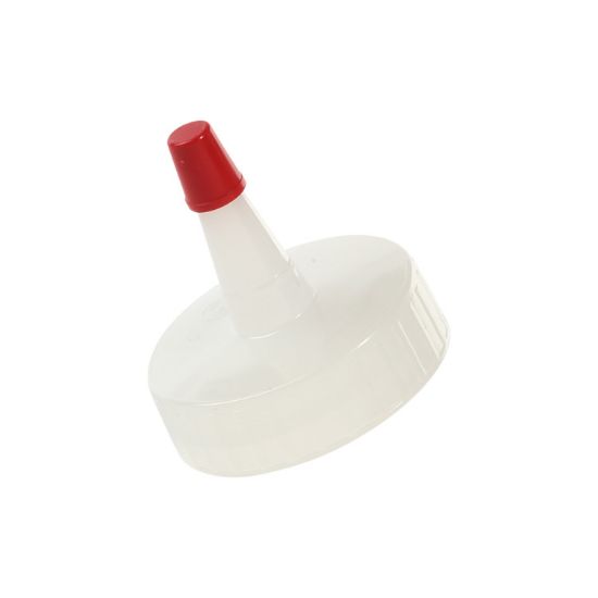Picture of 38mm 38-400 Natural LDPE Plastic Yorker Spout Cap w/ Hole, Red Sealer Cap