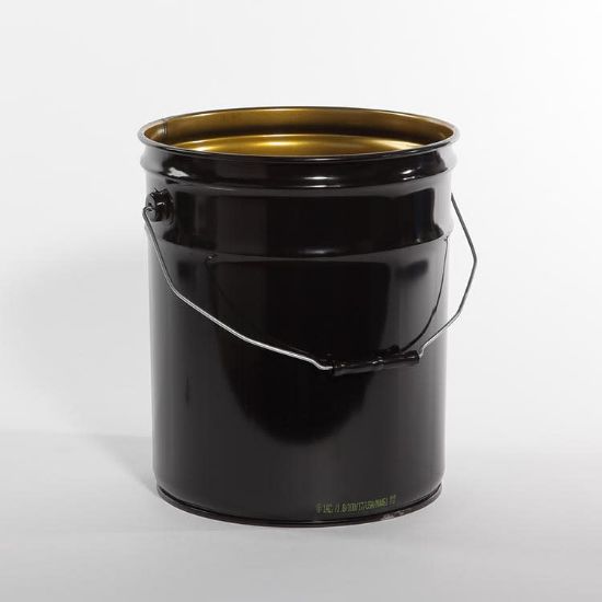 Picture of 5 Gallon Black Open Head Steel Pail, 3.5 Double Bead, Ear on Side Seam, Phenolic Lined, UN Rated