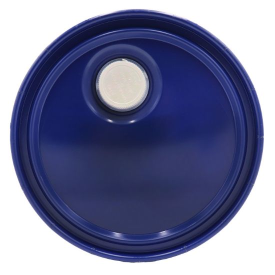 Picture of 2.5-7 Gallon Blue Steel Pail Lug Cover, Buff Epoxy Lining, 57mm Opening, Flow in Gasket, 24 Gauge, UN Rated