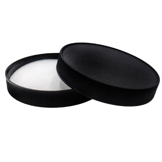 Picture of 89mm 89-400 Black PP Plastic Matte Top, Ribbed Sides Cap with F217 & PS22 Plain Liner